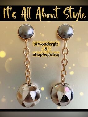 Authentic Tory Burch Faceted Mother of Pearl Linear Ball Drop Earrings